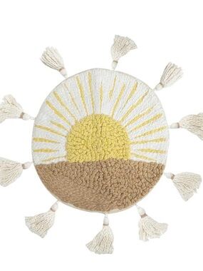 Crane Baby Round Sunburst Tassel Pillow Cover - Boho neutral nursery decor